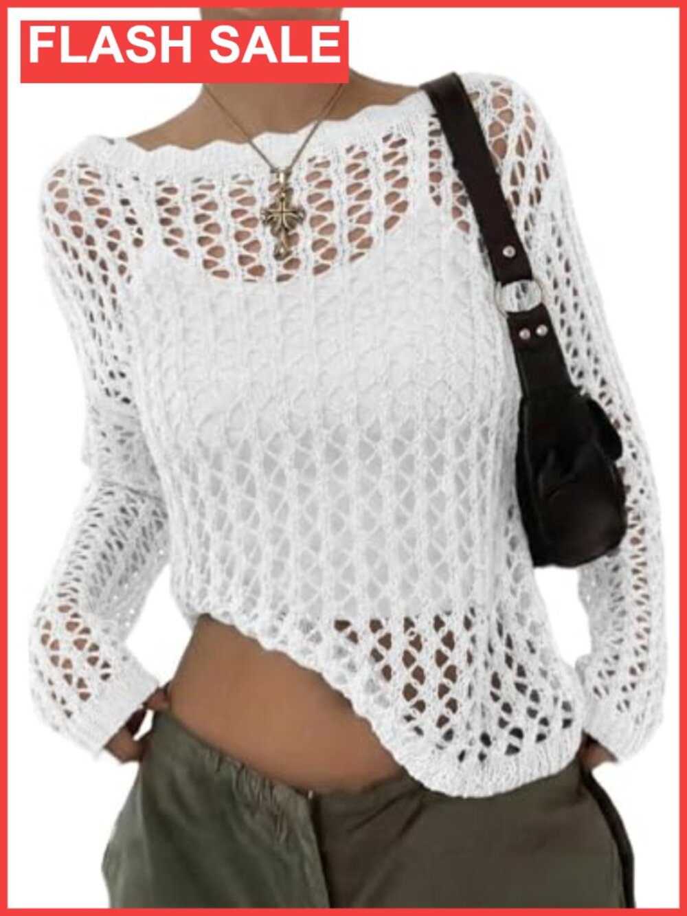 Crochet Long Sleeve Hollow Out Knit Pullover Sweater